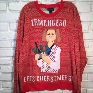 Ugly Christmas Sweater Ermahgerd Erts Cherstmers Meme XXL mens